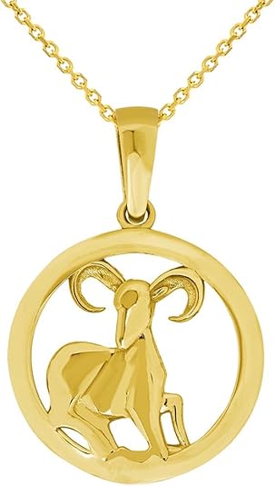 14k Yellow Gold Round Zodiac Sign Charm Horoscope Pendant Necklace (Small)