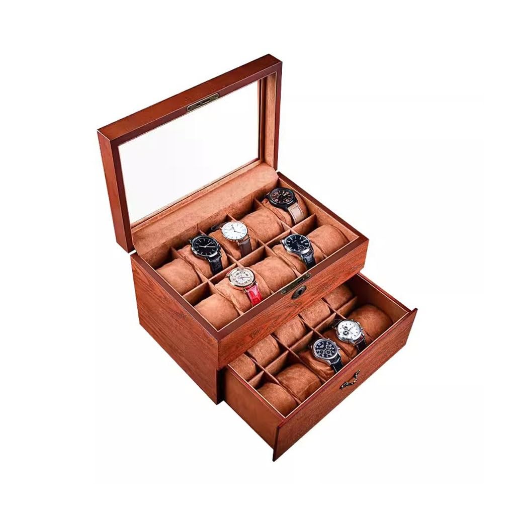 ANVLOJRIH Watch Box European Style Lockable Watch Storage Box Large Capacity Watch Organizing Box With Display Skylight Wooden Watch Box Watches Box(A)
