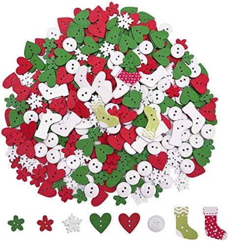Livder 120g Christmas Wooden Buttons Sewing Button Bulk with 2 Holes for DIY Scrapbooking or Craft Decoration