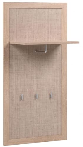 DEINE TANTE EMMA 003197 BALI 41B Sonoma Eiche/Geflecht Rafia Garderobe Paneel Wandgarderobe Kleiderständer mit Haken ca. 55 x 110 x 30 cm