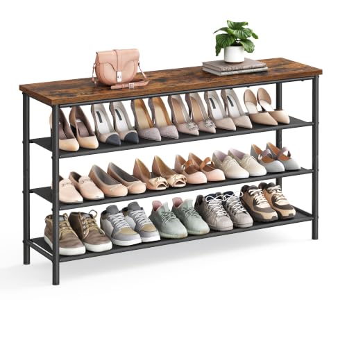 Image of VASAGLE Shoe Rack, 4-Tier Shoe Storage Organizer for Entryway and Closet, Holds 15-18 Pairs of Shoes, 3 Fabric Shelves, Steel Frame, Industrial, Rustic Brown and Black ULBS135B01