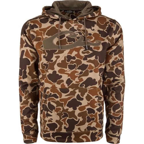 Drake Waterfowl Mens Performance 8-Shot Hunting Casual Stretching Hoodie with Kangaroo Pocket Lined Hood & Embroidered Logo Old School Large