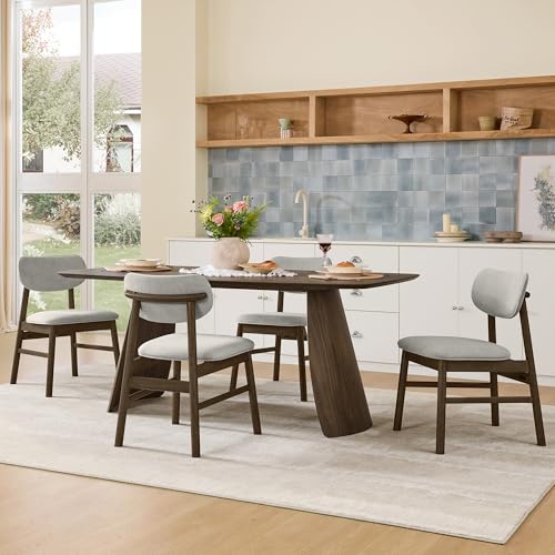 Image of CHITA 71 inch Modern Dining Table for 6, Rectangle Wood Kitchen & Dining Room Table, Solid Rubberwood Frame, Bentwood Legs, Walnut Venner