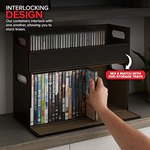 Stock Your Home CD Storage Box, Organizer Shelf for Movie Cases, DVDs, Cassette Tape Display Stand, Disc Holder Can Store Up to 40 CDs, Faux Leather (Brown) #5