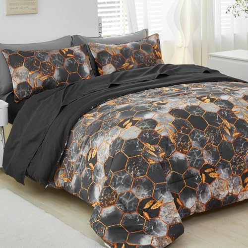 Edredón hexagonal de microfibra premium con detalles dorados tridimensionales 2
