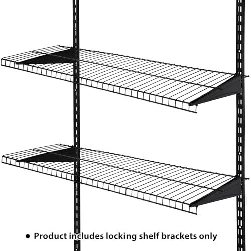 Image of Wonderjune 6 Pcs Adjustable Locking Shelf Bracket 16 Inch Shelf Brackets Heavy Duty Wire Shelving Brackets for Deep Wire Shelving Double Track System (Black)