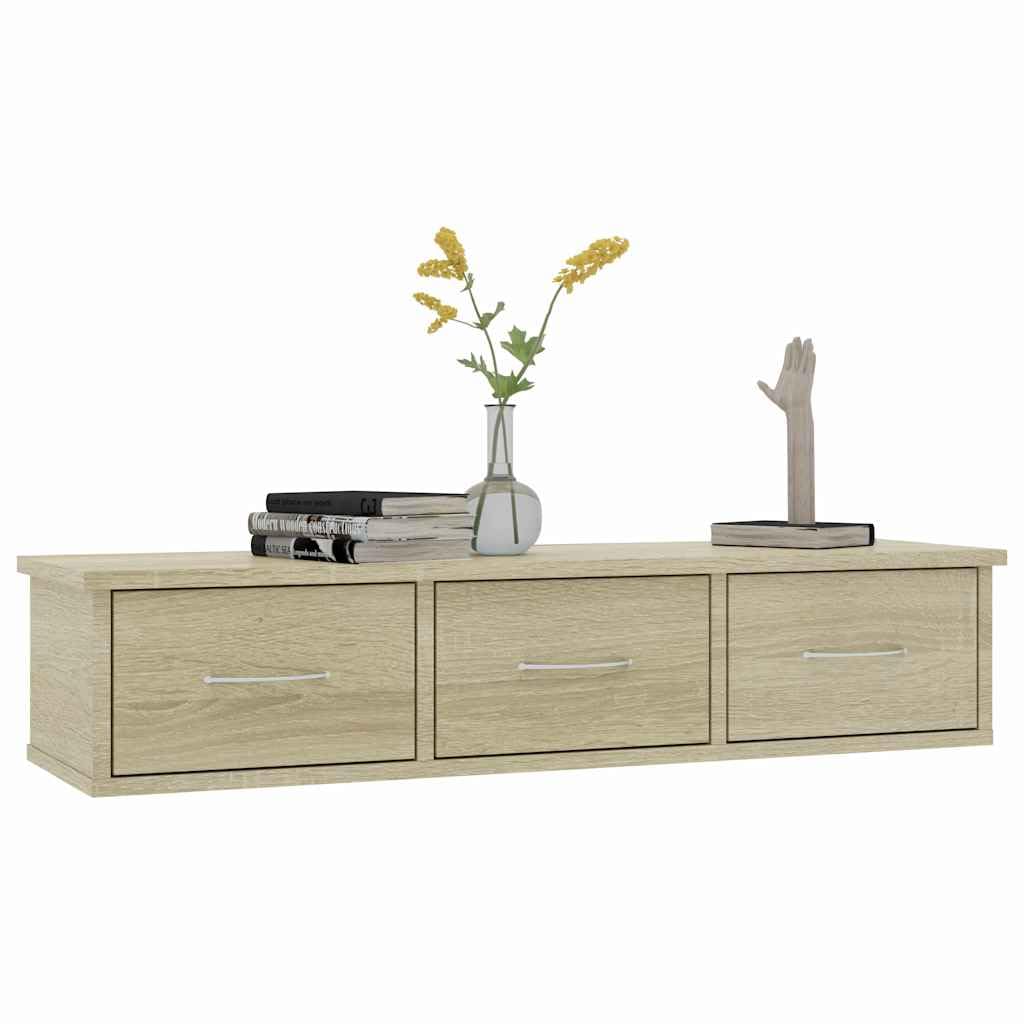 Estantería de pared con 3 cajones, roble Sonoma, madera, 88 x 26