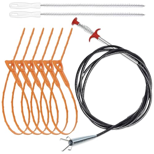 Drain Cleaning Tool Set, 79" Extra-Long Drain Clog Remover, (6pcs) 25" Hair Drain Snakes, (2pcs) 25" Cleaning Brushes for Sink, Tub, Toilet & Sewer, (9-Pieces Tool Set)