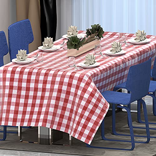 Red And White Checkered Vinyl Rectangle Tablecloth, 54X54 Inch Stain Resistant And Washable Gingham Table Cloth, Buffalo Plaid Tablecloth, For Outdoor, Picnic, Kitchen, Banquet, Holiday Dinner #TOP7