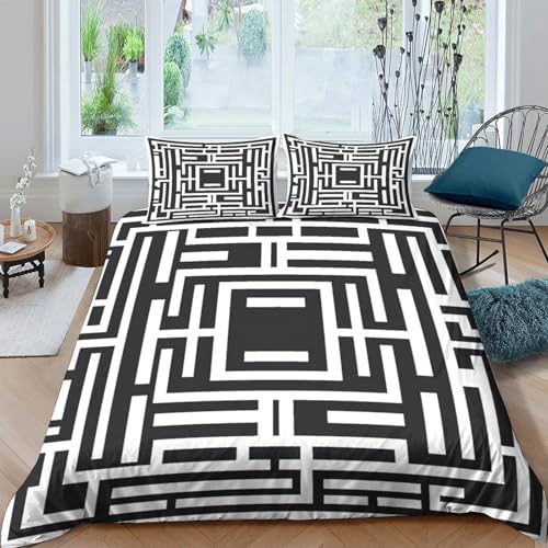 Housse de couette labyrinthe 3D 220x240cm avec 2 taies pour ado