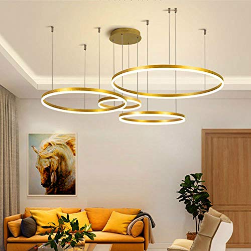 Minimaliste Moderne Lustre Led Hme Éclairage Anneaux Brossés Plafonnier Lustre Éclairage Lampe Suspendue Couleur Or & Marron, Cadre Or, 60 80 cm 2 Anneaux