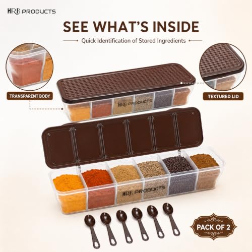 Image of Multipurpose 6-in-1 Masala Box for Kitchen, Airtight BPA-Free Plastic 6 Section Storage Container with 6 Spoons, 1800 ml Transparent Pickle Box for Spices, Dry Fruits,Snack (2)