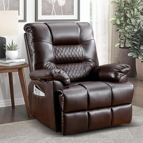 BAIJIAWEI B Power Lift Recliner Chairs Breath PU Recliner with Vibration Massage & Heat Function, Heavy Duty Recliner with Infinite Position, Remote Control, 3 Positions（Brown） Cover