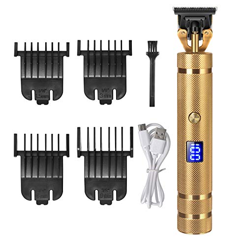 Electric Pro Li Clippers Barber Accessories Grooming LCD Rechargeable Cordless Close Cutting T-Blade Trimmer Hair Clippers for Men?Gold? (Gold)