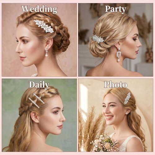 4 Pinzas para el cabello con cristales para mujer, accesorios metálicos con flor de cristal, para boda, fiesta y uso diario miniatura 4
