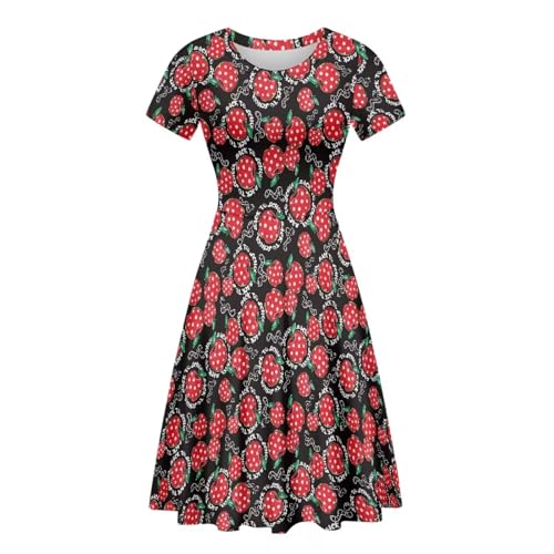 Beauty Collector Vestido novedoso para mujer, cuello redondo, cintura alta, vestidos de fiesta, Apple Polka Dot Red, 4XL