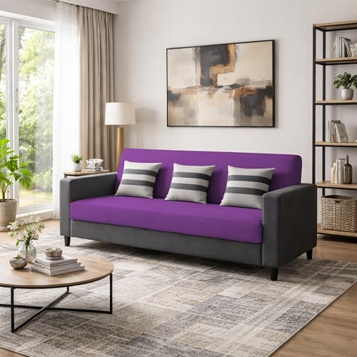 Image of Casaliving Amara 3 Seater Sofa Set for Living Room (Black Purple Colour Fabric) Premium Fabric Sofa