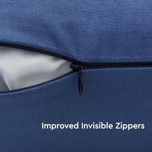 Image of Encasa XO Throw Pillow Covers 12x12 in Set of 2 Cobalt Blue | No Inserts | Cotton Pillow Covers for Living Room, Bed, Sofa, Couch | Decorative Cushion Covers with Improved Zipper