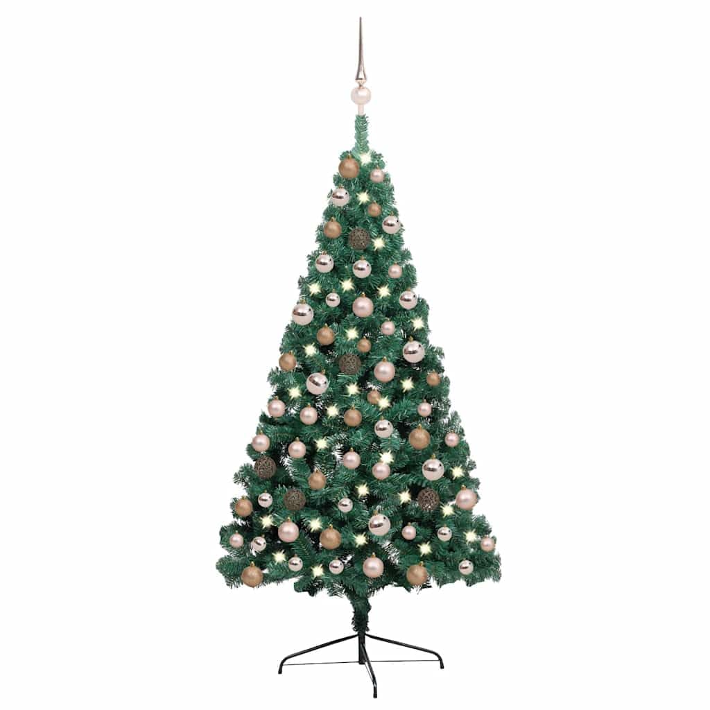Medio Árbol De Navidad Artificial Verde 120 Cm De PVC con Iluminación LED y Bolas Decorativas, Ahorra Espacio, Montaje Fácil, Reutilizable, Christmas Tree Ideal para Pared y Esquina