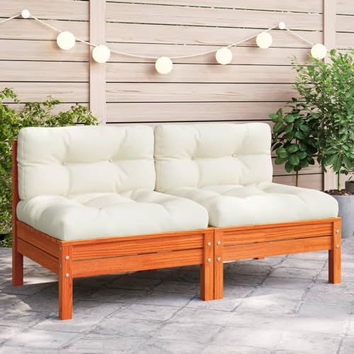 Festnight Sofás de Jardín 1 Plazas con Cojines Muebles Jardin Conjunto Jardin Exterior Sofa Exterior Sofas de Terraza Sillón de Exterior Sofá Modular Madera de Pino Marrón Cera 1 Plazas-Type-2