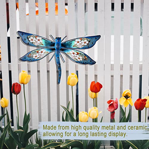Youin Large Metal Dragonfly Decor,Ceramic Dragonfly Outdoor Wall Decor,Wall Art For Living Room,Dragonfly Gifts Ornaments Wall Sculptures Hanging Decorations For Garden Porch Backyard Home,Blue 16" #TOP6