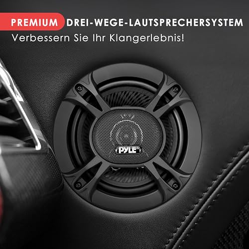 Pyle Auto Lautsprecher 165mm, 3-Wege Autolautsprecher, Kfz Lautsprecher Boxen 300 W, Einbaulautsprecher Box Set Paar 4 Ω Impedanz, ¾' Hochtöner, 1', Mitteltöner, Komplettset mit Installationszubehör