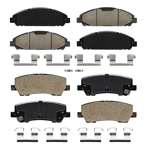 Image of Detroit Axle - Brake Pads for 2015-2018 Ford Mustang, Front and Rear Ceramic Brake Pads w /Hardware 2016 2017 Replacement