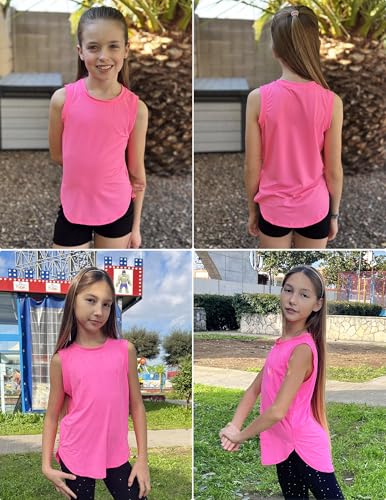 Image of Zaclotre Girls Athletic Tank Tops High-Low Hem Loose Fit Summer Top Kids Sleeveless Sport Shirts 5-14 Years