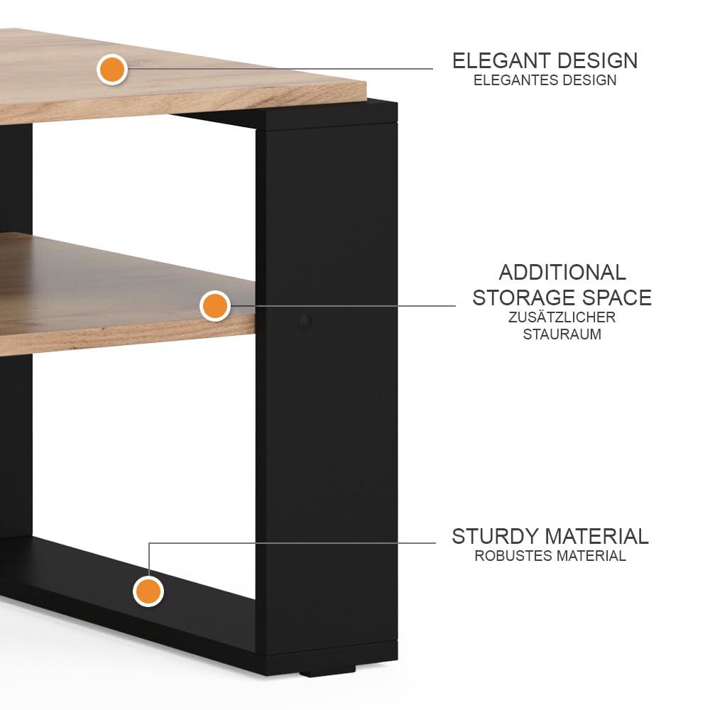 Vicco Tavolino da salotto Helm, Rovere dorato, 65.6 x 55.8 cm con ripiano, adatto per riporre riviste e telecomandi