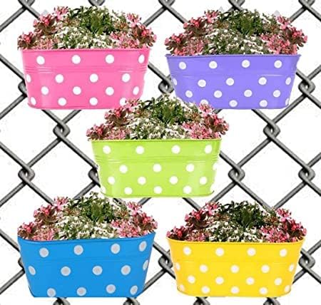 AYMH® Metal Hanging Set of 5 Dotted Oval Pot Railing Planter Flower Pot Stand Wall Planters for Home and Office Balcony, Window and Wall Décor (Green) (B0BTDK9SFN) Amazon Price History, Amazon Price Tracker
