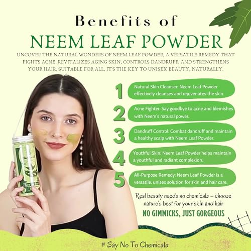 Image of HerbtoniQ Organic Neem Powder for Face Pack, Hair and Skin Care | 100% Pure, Natural, Herbal Neem Leaf Powder ideal for Pimples, Glowing Facepack, Hair Growth Mask | Unisex | (Azadirachta indica) Pack Of 2 (Total 300g)