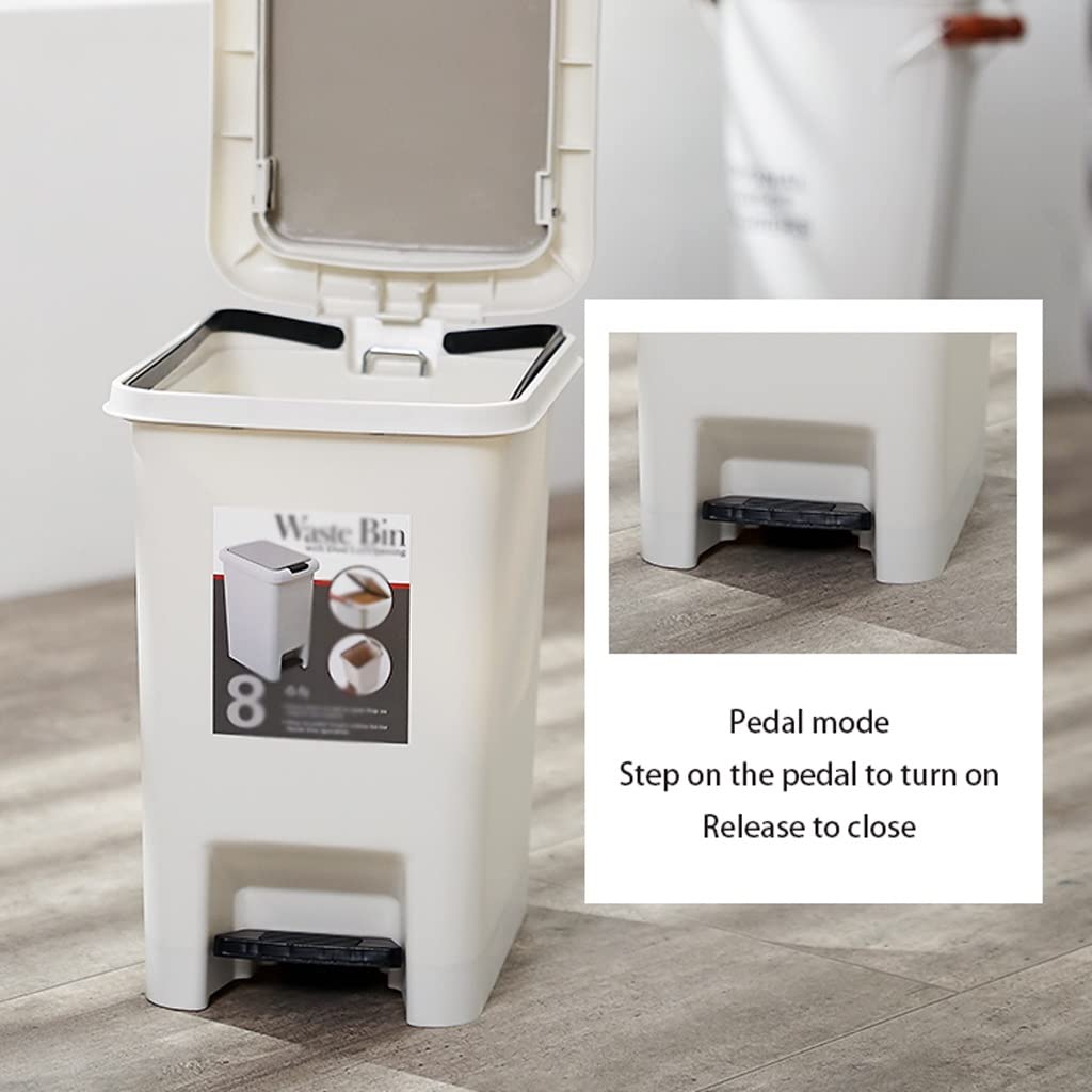 Cubo Basura Cocina Papelera de Basura de plástico Blanco, Cubo de Basura de la Cocina con Tapa y Pedal de Cierre Suave Perfecto for baño, Dormitorio, Oficina Papelera (Size : 15l)