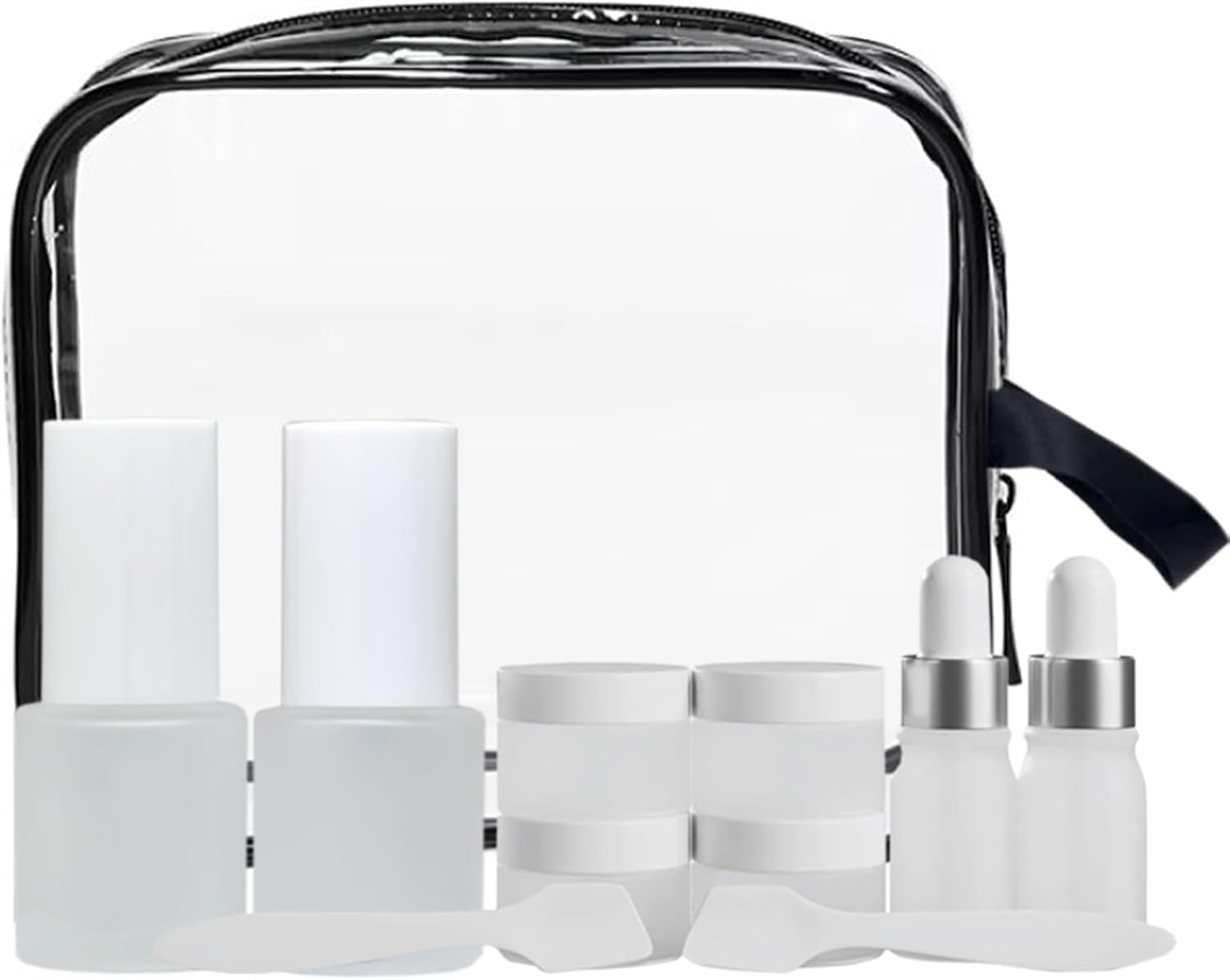Flacons de voyage en verre avec étiquettes pour bagage cabine et cosmétiques