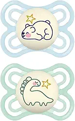 MAM Baby Kit com 2 Chupetas Perfect Night Com Botão que Brilha no Escuro e Bico de Silicone Skinsoft para Crianças de 0-6 Meses Com Caixa Esterilizadora, Azul