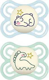 MAM Baby Kit com 2 Chupetas Perfect Night Com Botão que Brilha no Escuro e Bico de Silicone Skinsoft para Crianças de 0-6 Meses Com Caixa Esterilizadora, Azul
