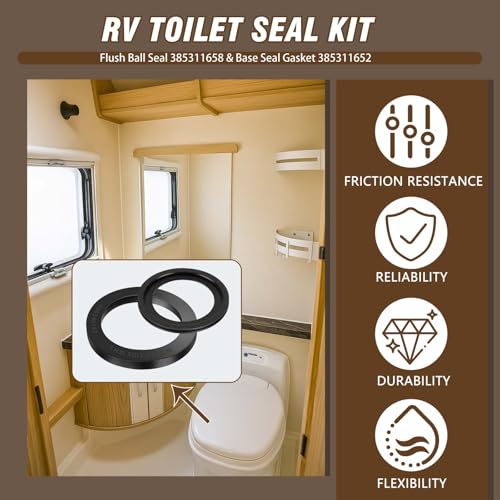 Image of RV Toilet Seal Kit (Flush Ball Seal 385311658 & Base Seal Gasket 385311652) Compatible with Dometic 300 /310 /320 Series RV Toilets,Resolves Leakage Issues