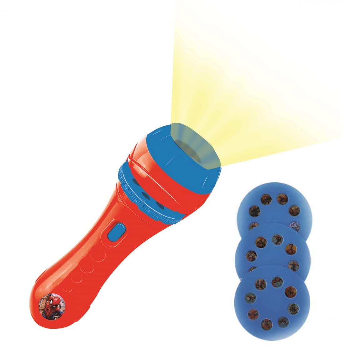 LEXIBOOK, Spider-Man, Proyector de Cuentos, Linterna y proyector con 3 Discos, 24 imágenes, CREA Tus Propios Cuentos, Rojo/Azul, LTC050SP