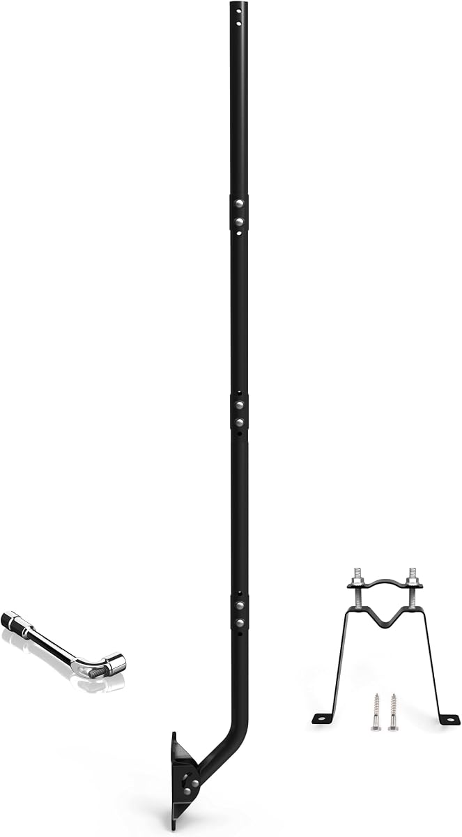 PIBIDI Adjustable Antenna Mounting Pole – Outdoor Wall or Eave Mount for TV Antenna & Weather Station, Heavy Duty Weatherproof Steel Bracket, 1-1/4" Dia Pole, 66" Arm