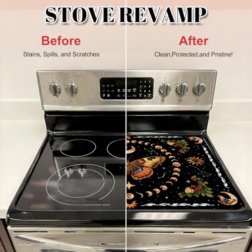 Image of Butterfly Stove Top Cover for Electric Stove, Boho Aesthetic Heat Resistant Rubber Mat for Glass Cooktops, Flat RV Range Stovetop Protector, Dish Drying Mat for Kitchen, 28 inchx20 inch