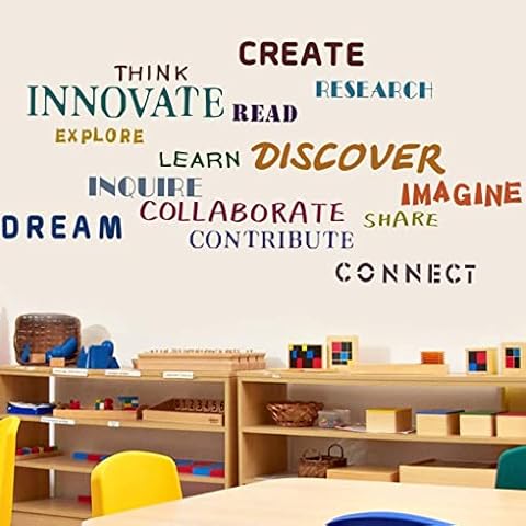 TOARTI Inspirational Quotes Wall Stickers for Classroom ,Motivational Positive Words Wall Art Decals for Kids,Creative Explore Innovate Sticker for Children Bedroom Wall Decor,41 pcs Cover