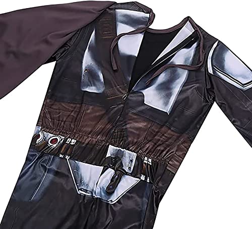 Nezababy Sw Mandalorian Costume Kids Boys Cosplay Boba Fett Helmet Cloak Jumpsuit Halloween Party Outfit 4-10 Years (Medium (7-8 Years)), Black #TOP3