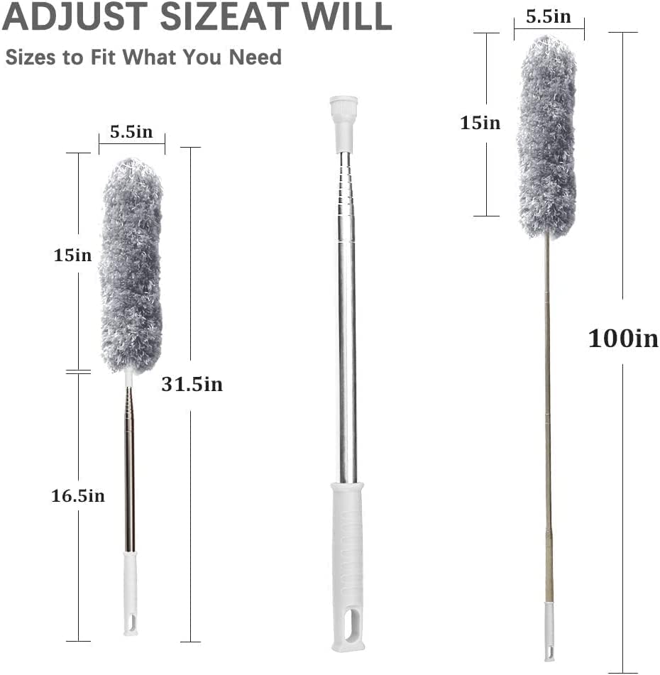 Image of SR Microfiber Feather Duster Bendable & Extendable Fan Cleaning Mop with Long Rod100 inches Expandable Pole Handle Washable Duster for High Ceiling Fans,Window Blinds, Furniture
