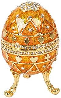 QIFU Hand Painted Faberge Egg Style Decorative Hinged Jewelry Trinket Box, Unique Gift for Home Decor