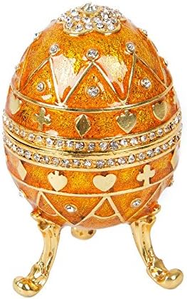 QIFU Hand Painted Faberge Egg Style Decorative Hinged Jewelry Trinket Box, Unique Gift for Home Decor