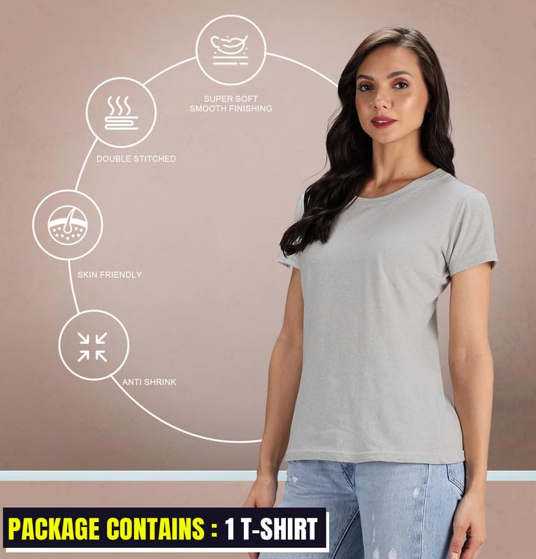 Image of Sleepynuts Women's S to 3XL Premium Half Sleeve Round Neck Plain Combed Cotton Tshirt Pack of 3 Loose Fit T-Shirts Combo