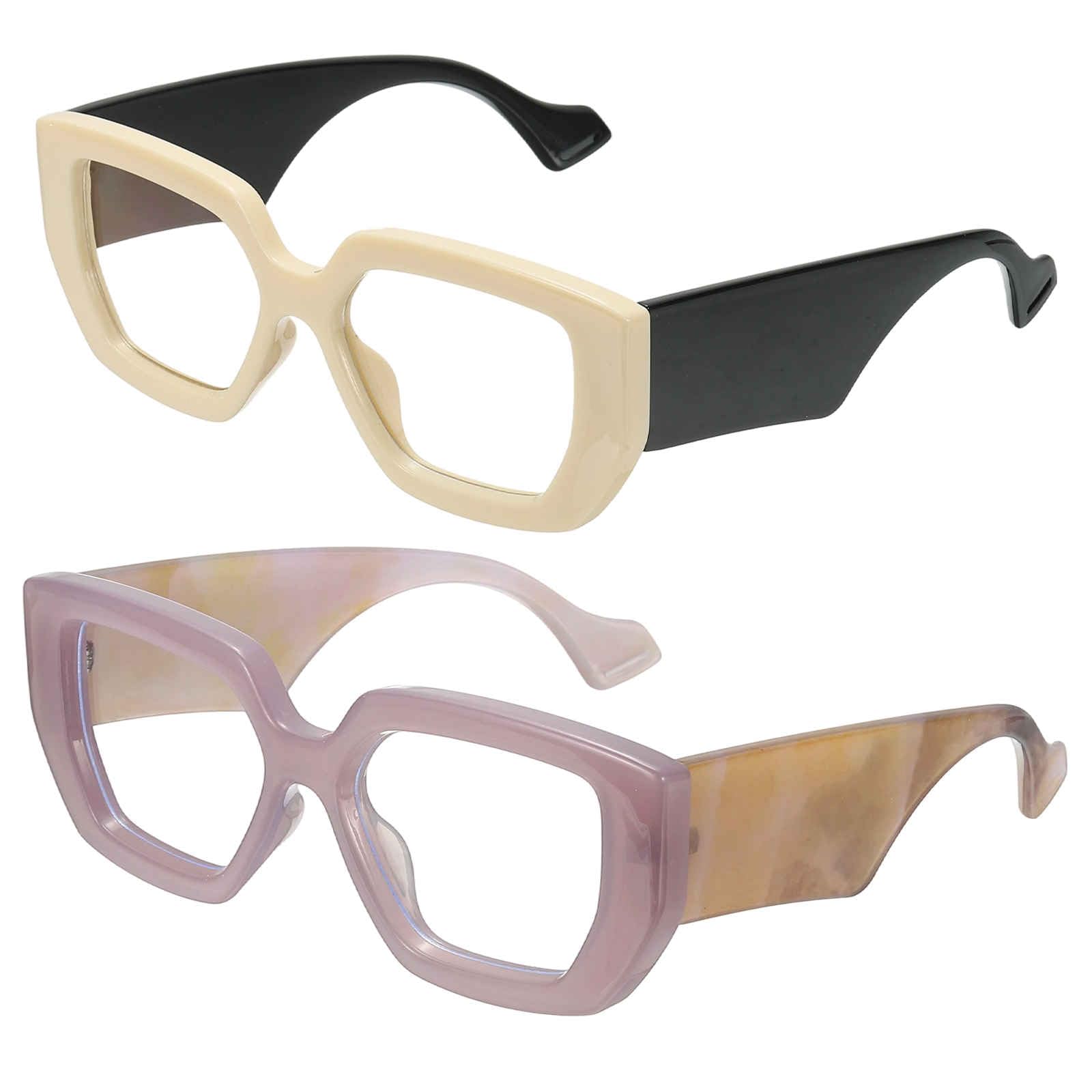 HARFINGTON 2pcs Chunky Frame Lens Thick Frame Blue Light Glasses Square Eyeglass for Women Men Anti Eyestrain Computer