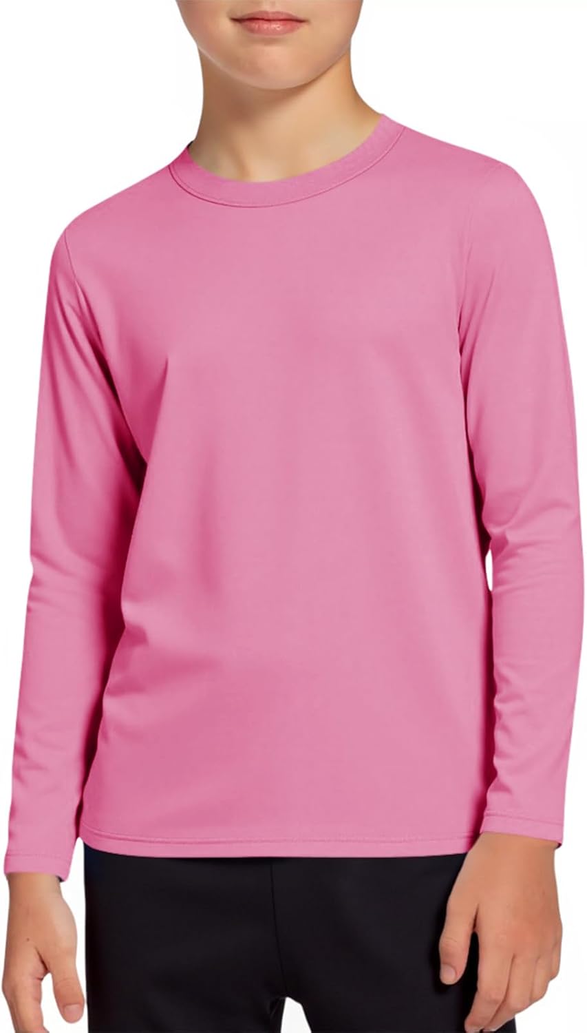 Haloumoning Boys Long Sleeve Athletic T-Shirts Kids Dry Fit UPF 50+ Neon Swim Shirts 5-14 Years