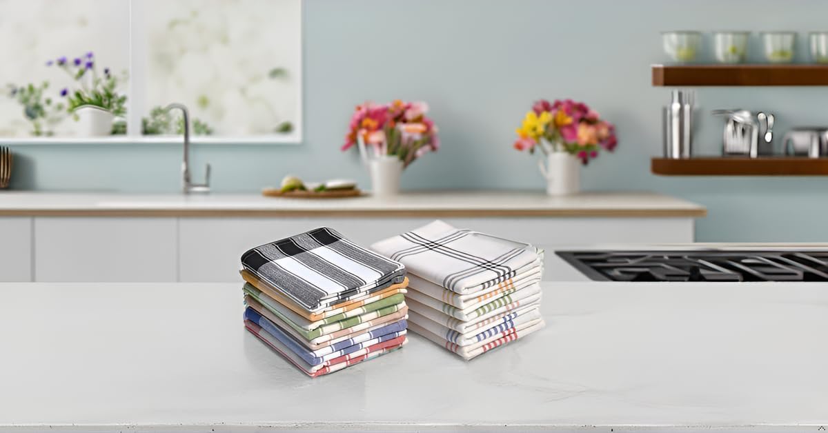 Home Linge Passion: Lot de 12 Torchons Cuisine 100% Coton Absorbants & Durables - Image détaillée