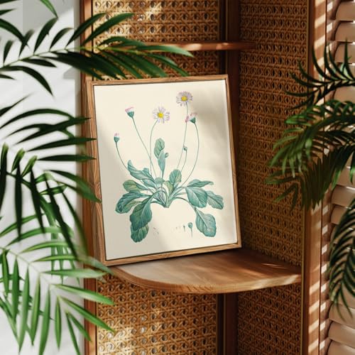 crmotu Botanical Framed Wall Art, Daisy Vintage Decor Pictures, Minimalist Floral Canvas Prints, Still Life Flower Nature Wall Decor, Bathroom Bedroom Above Bed Kitchen Rustic Home Decor, 9x11 inch