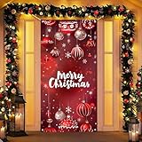 BlissYard Merry Christmas Door Cover 71x35 Inch Front Porch Door Banners Decoration Winter Red Hanging Christmas Ornaments with Snowflakes for Sign Party Indoor Decor